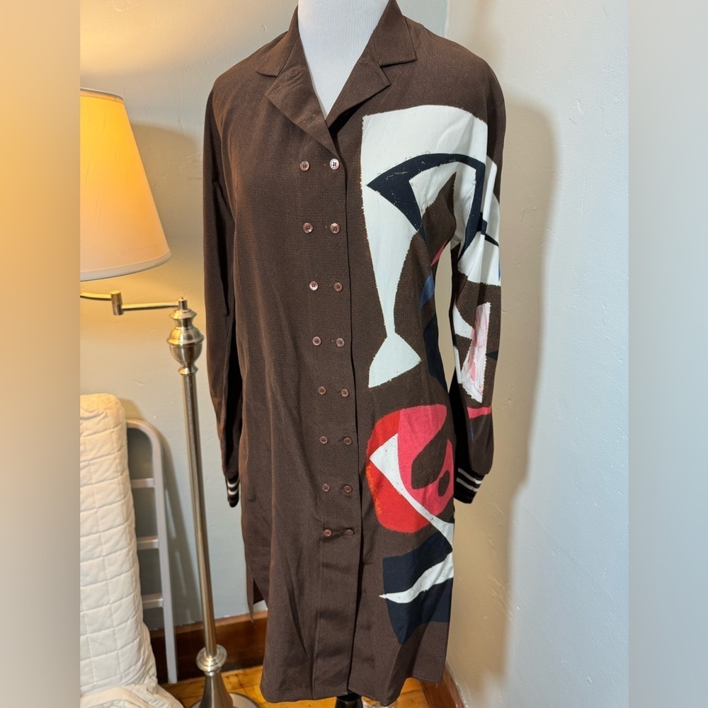 Akris Masonite Print Mulberry Silk Long Tunic Blouse / Mini Dress View 3